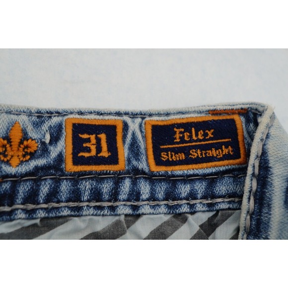 Rock Revival Jeans Mens 31x28 Blue Felix Slim Straight Acid Wash Y2K Distressed - Picture 3 of 8